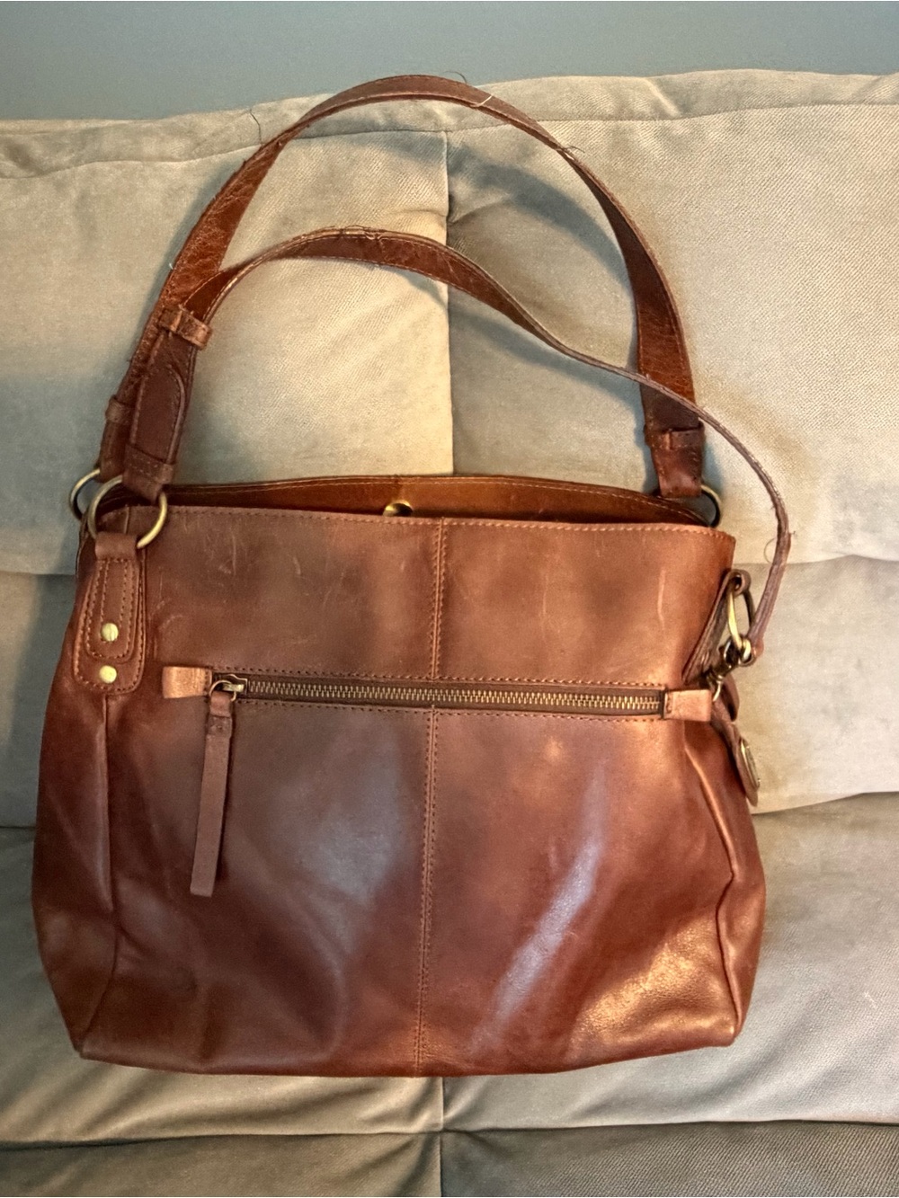 Born Brown Leather Shoulder Bag with Front Zip